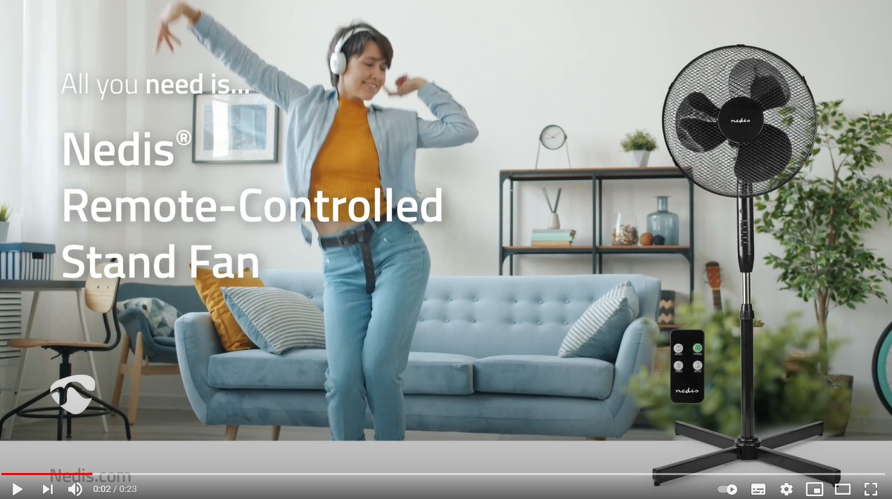 Nedis Remote Controlled Stand Fan Black USP Video