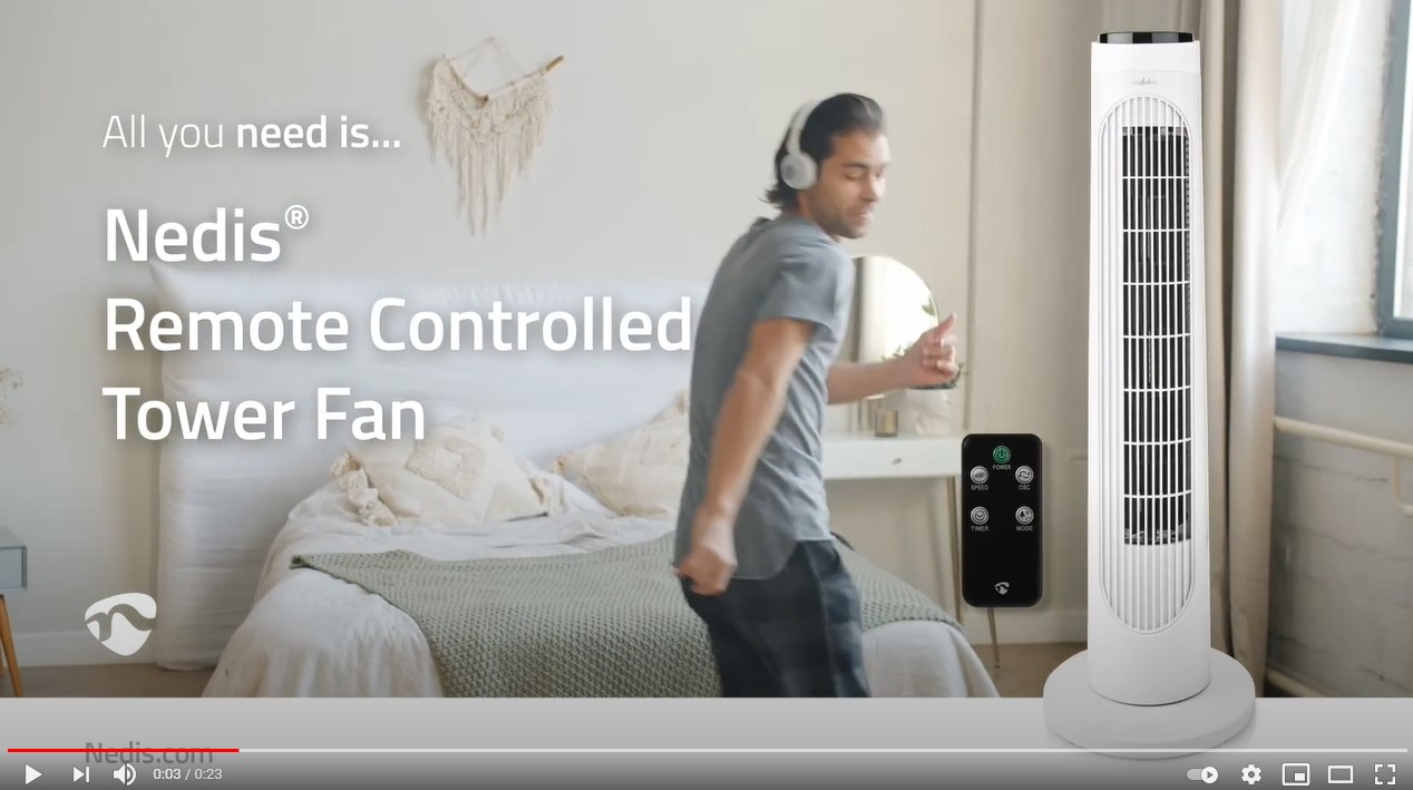 Nedis® Remote Controlled Tower Fan White USP Video